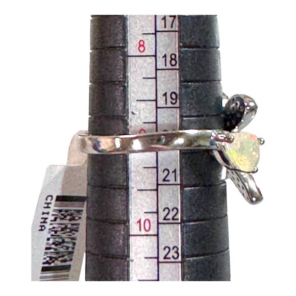 Butterfly Opal & Multicolor Rhinestone Gemstone Open Sterling Silver Ring Size 9 - Picture 3 of 10